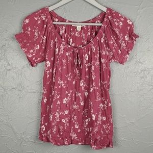 MORAL FIBER Mauve Floral Boho Peasant Top